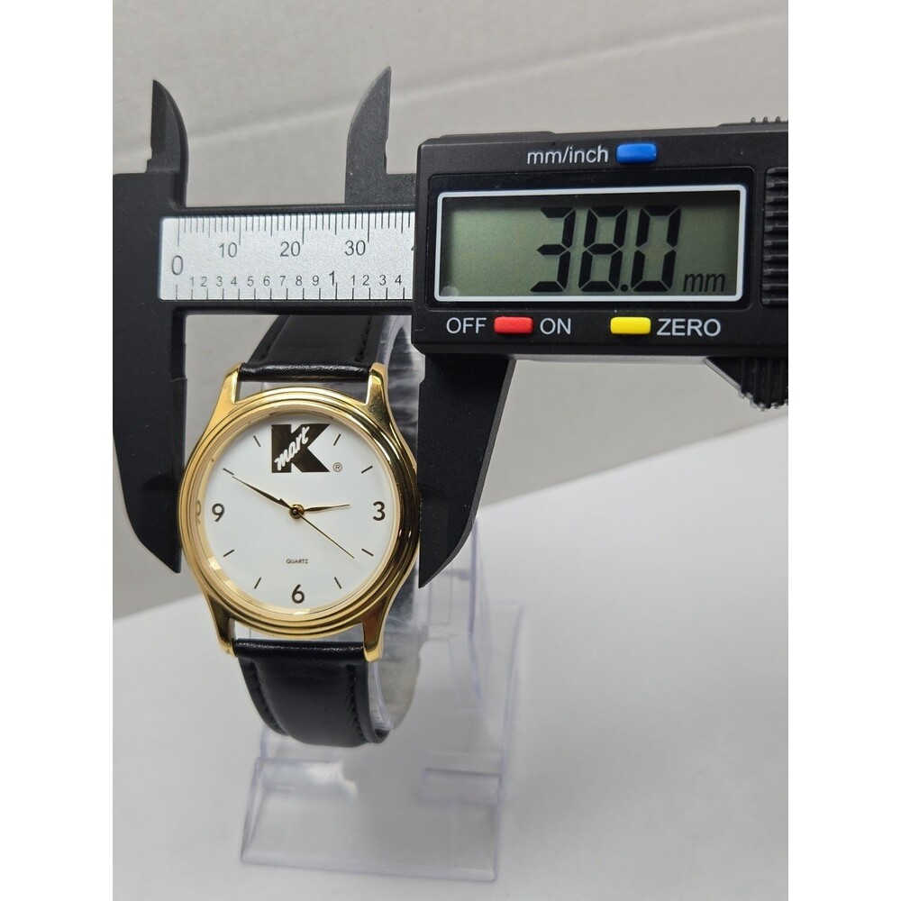 Vintage Kmart Logo Quartz Watch Y121 Gold Tone White Dial Black Band New Battery - Picture 5 of 12